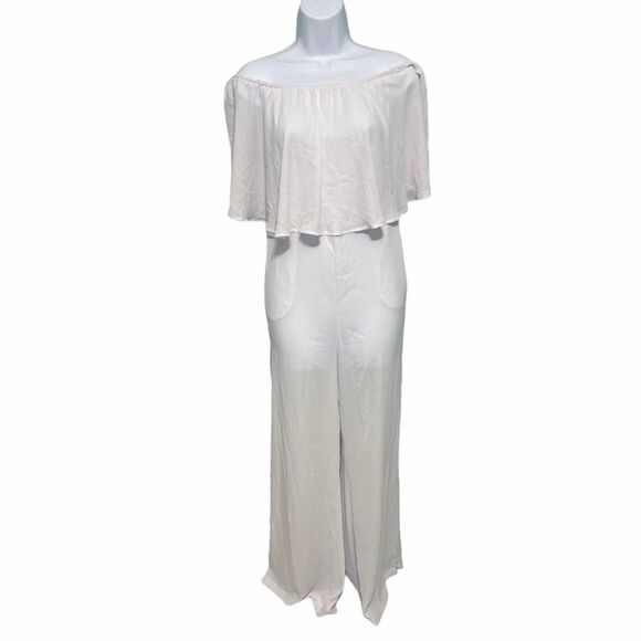 Show Me Your Mumu Sheer Flowy Jumpsuit Pants One Piece Off Shoulder White XXS - Picture 1 of 16